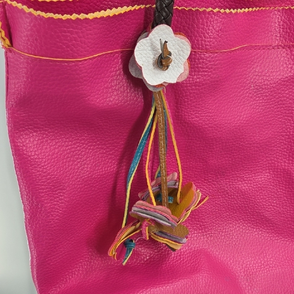 Vibrant Pink Tote with Floral Charms - Picture 16 of 16